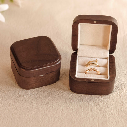 The Pairing - Square Double Wooden Ring Box