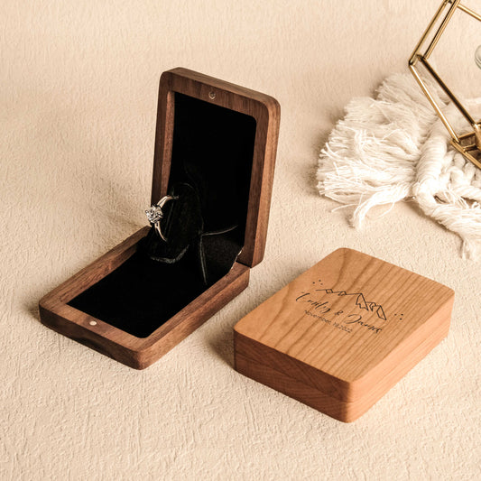 The Duo - Walnut Engagement Wooden Ring Box