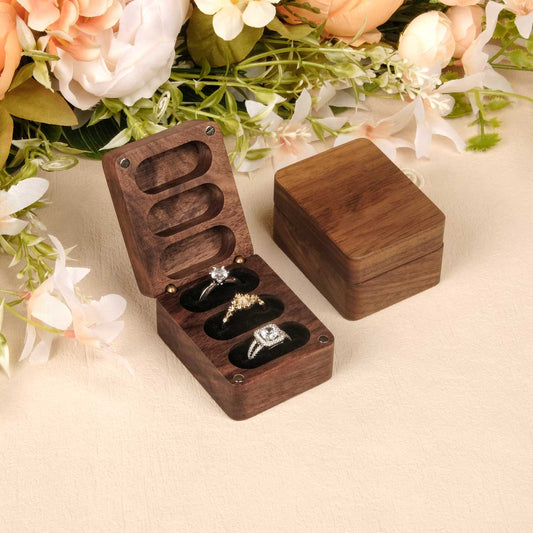 The Triad - Custom Triple Flip Wood Ring Box for 3 Rings