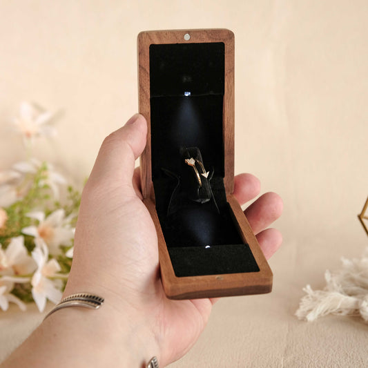 The Bond - Rotating Proposal Wooden Ring Box with LED