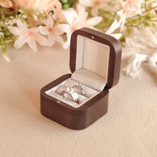 The Pairing - Square Double Wooden Ring Box