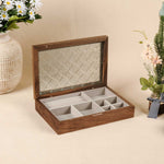 The Crystal - Glass Custom Carved Walnut Wooden Jewelry Box